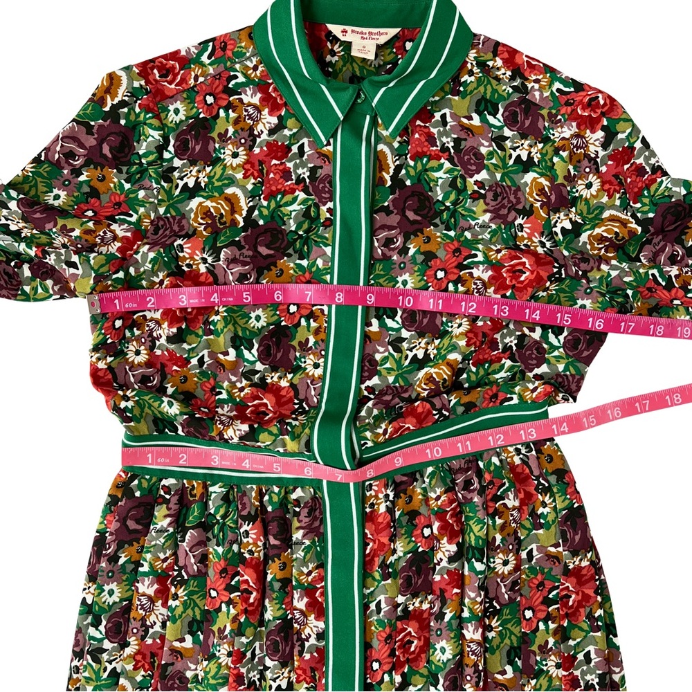 Brooks Brothers Retro Multicolor Floral Long Sleeve Dress with Green Stripe Band - Picture 10 of 12